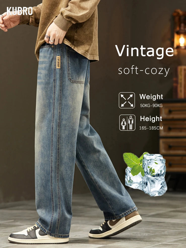Streetwear Vintage Jeans Men's New Personality Thin Fashion Personalized Loose Trousers Casual Straight Wide Denim Pants Male