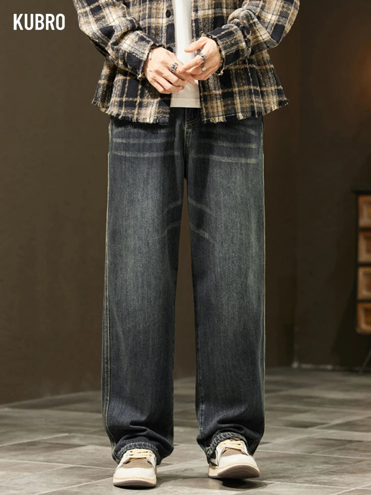 Streetwear Vintage Jeans Men's New Personality Thin Fashion Personalized Loose Trousers Casual Straight Wide Denim Pants Male