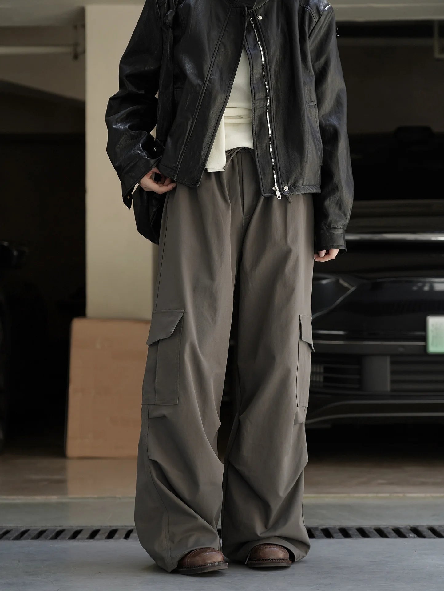 Pantalones Casuales Estilo Workwear Urbano - Cintura Elástica con Cordón - Bolsillos Plisados - Pantalón Largo para Mujer