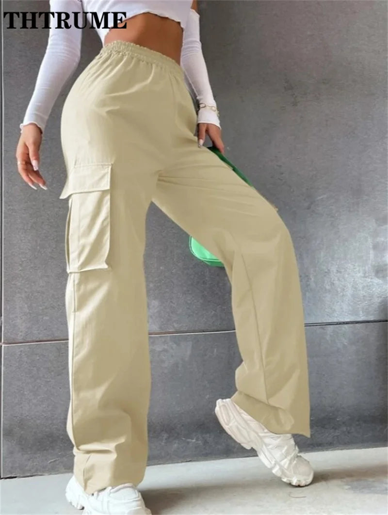 Pantalones Cargo Vintage Oversize - Cintura Alta Baggy con Bolsillos - Pantalón Recto Hip Hop Casual para Mujer
