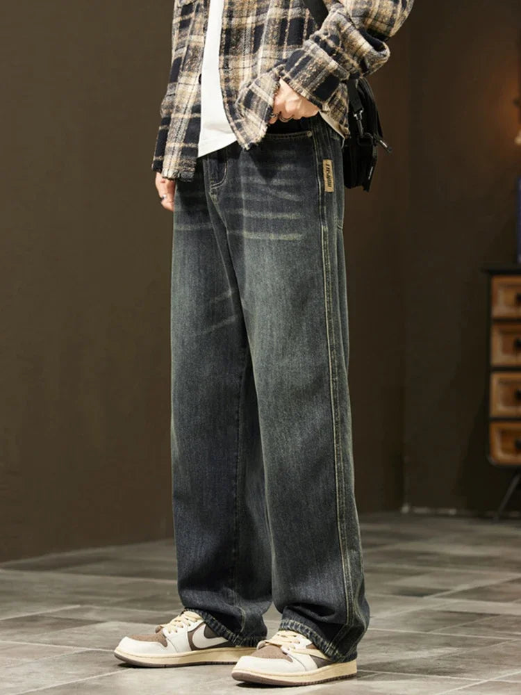 Streetwear Vintage Jeans Men's New Personality Thin Fashion Personalized Loose Trousers Casual Straight Wide Denim Pants Male