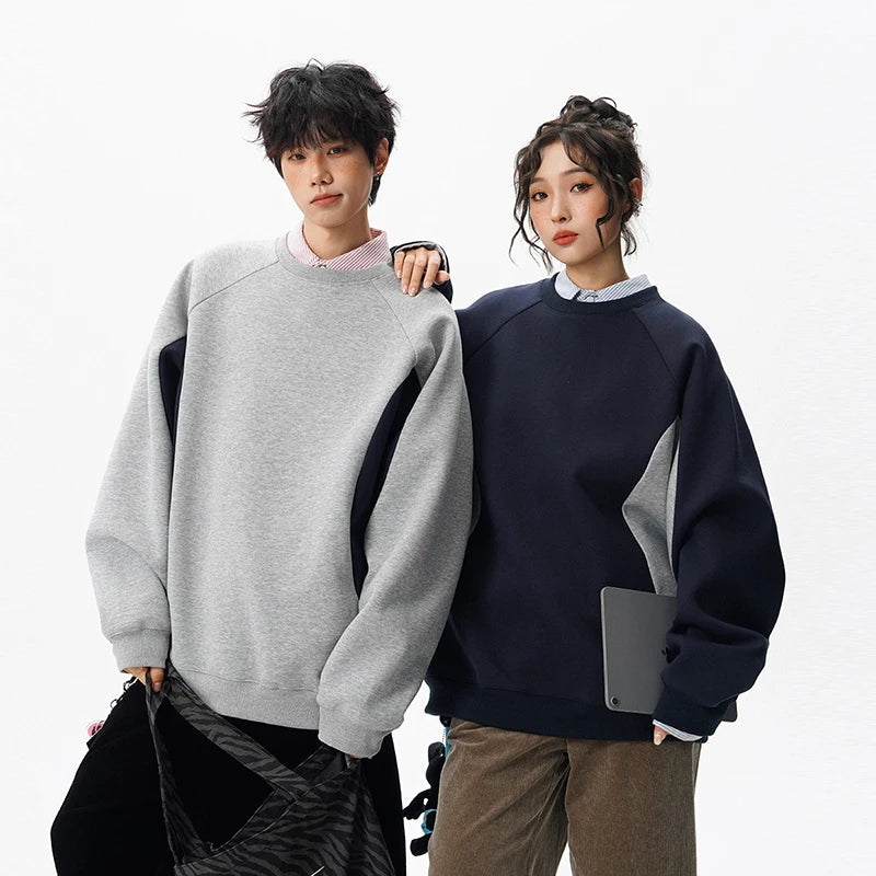 Sudadera con Capucha Color Block - Hoodie Cuello Redondo Suelto - Pullover de Moda para Adolescentes - Streetwear Americano Primavera Otoño