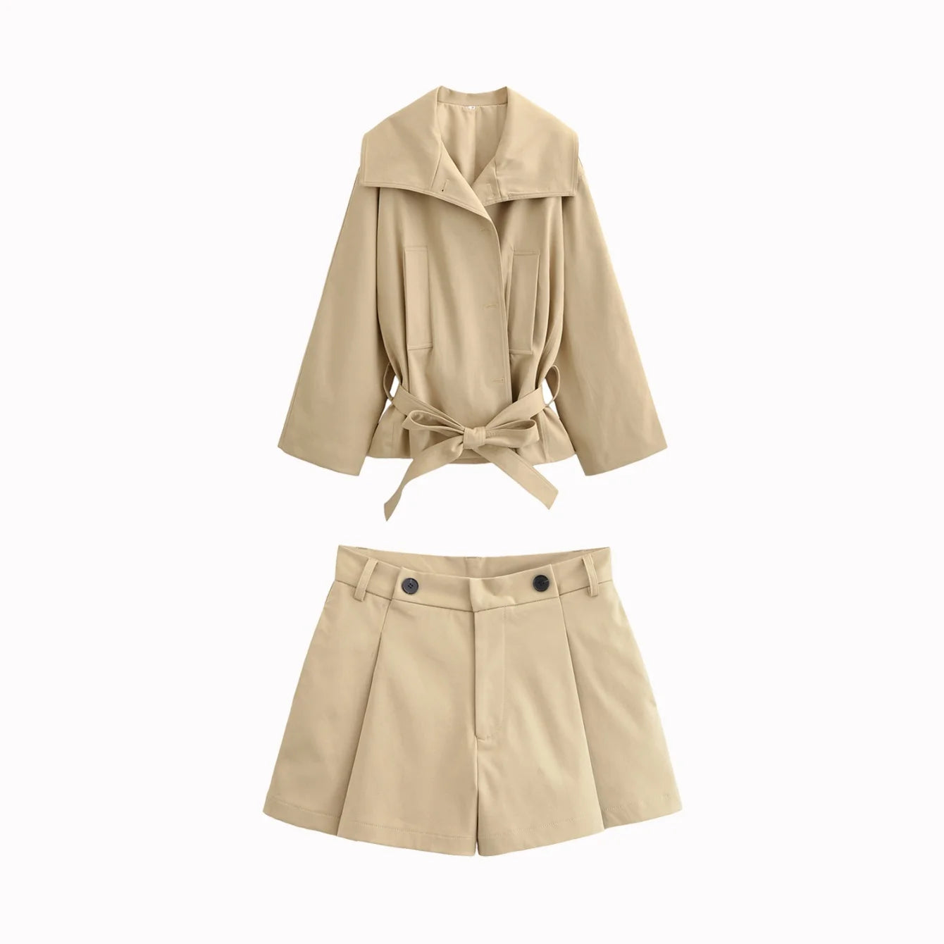 Conjunto de Shorts Elegante Mujer - Chaqueta con Cinturón y Shorts Mini - Traje Femenino Otoño - Streetwear con Temperamento