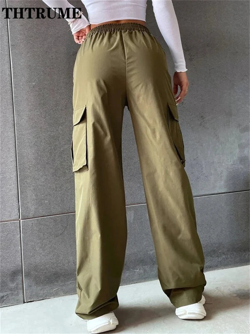 Pantalones Cargo Vintage Oversize - Cintura Alta Baggy con Bolsillos - Pantalón Recto Hip Hop Casual para Mujer