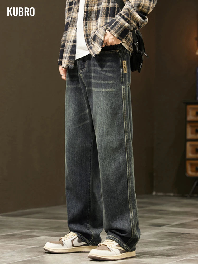 Streetwear Vintage Jeans Men's New Personality Thin Fashion Personalized Loose Trousers Casual Straight Wide Denim Pants Male