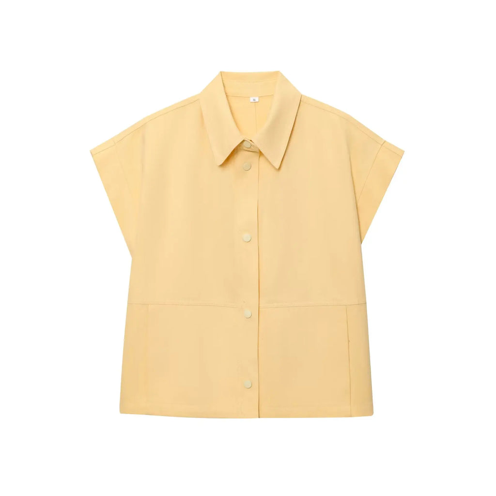 Conjunto de Chaleco y Pantalón Moda Urbana - Set de Dos Piezas con Solapa - Chaleco Manga Corta y Pantalón Pierna Ancha - Outfit Casual Verano Mujer