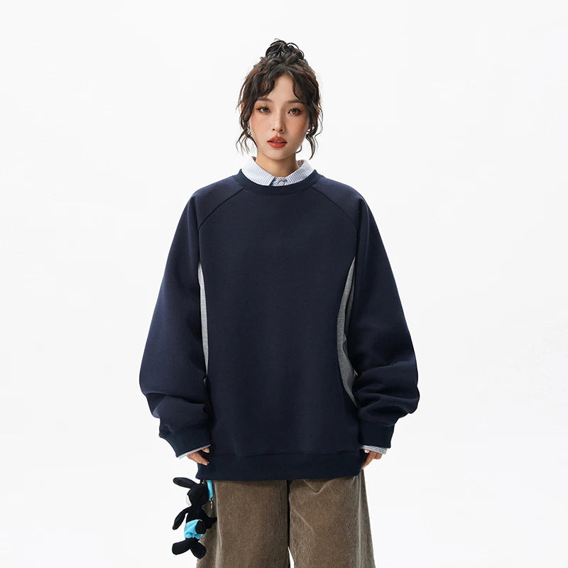 Sudadera con Capucha Color Block - Hoodie Cuello Redondo Suelto - Pullover de Moda para Adolescentes - Streetwear Americano Primavera Otoño