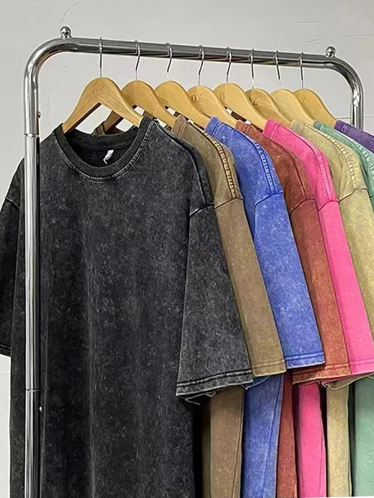 Camisetas Vintage con Lavado Ácido - T-Shirt Hip Hop Retro Punk - Algodón Manga Corta Unisex - Streetwear 2025 Mujer