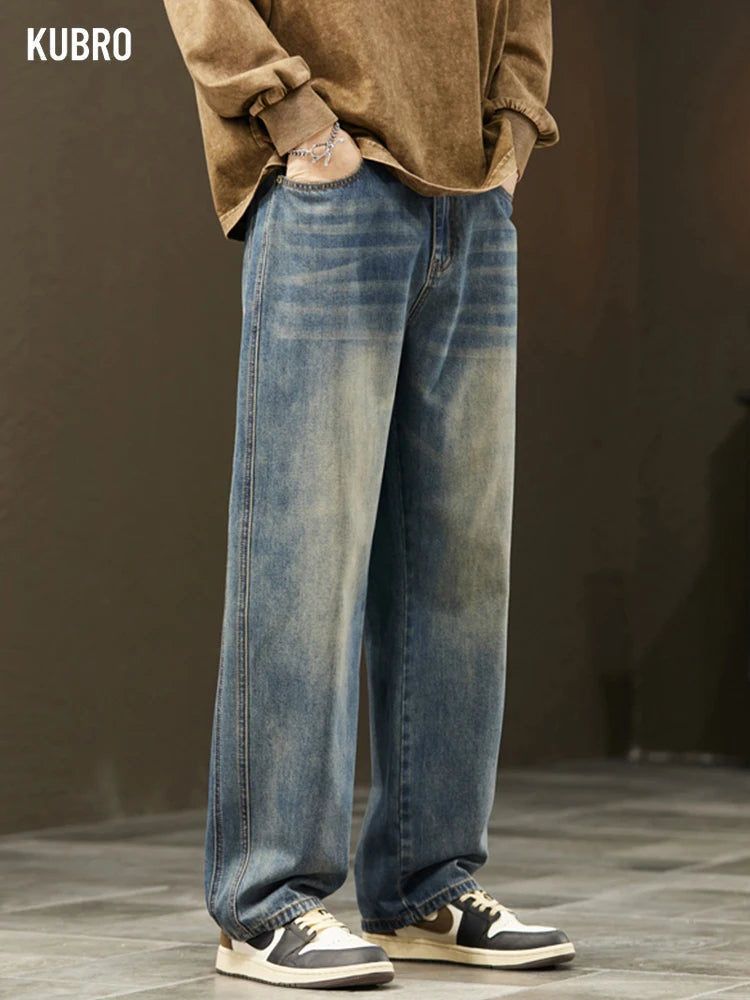 Streetwear Vintage Jeans Men's New Personality Thin Fashion Personalized Loose Trousers Casual Straight Wide Denim Pants Male